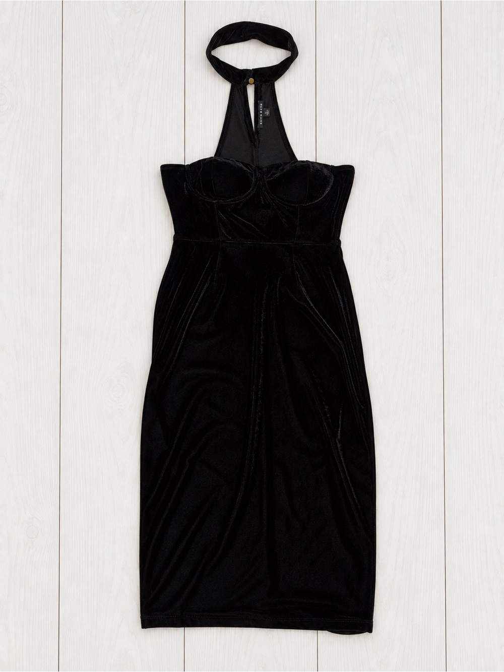 Haute Monde Black Velvet Halter Choker Midi Dress Size L
